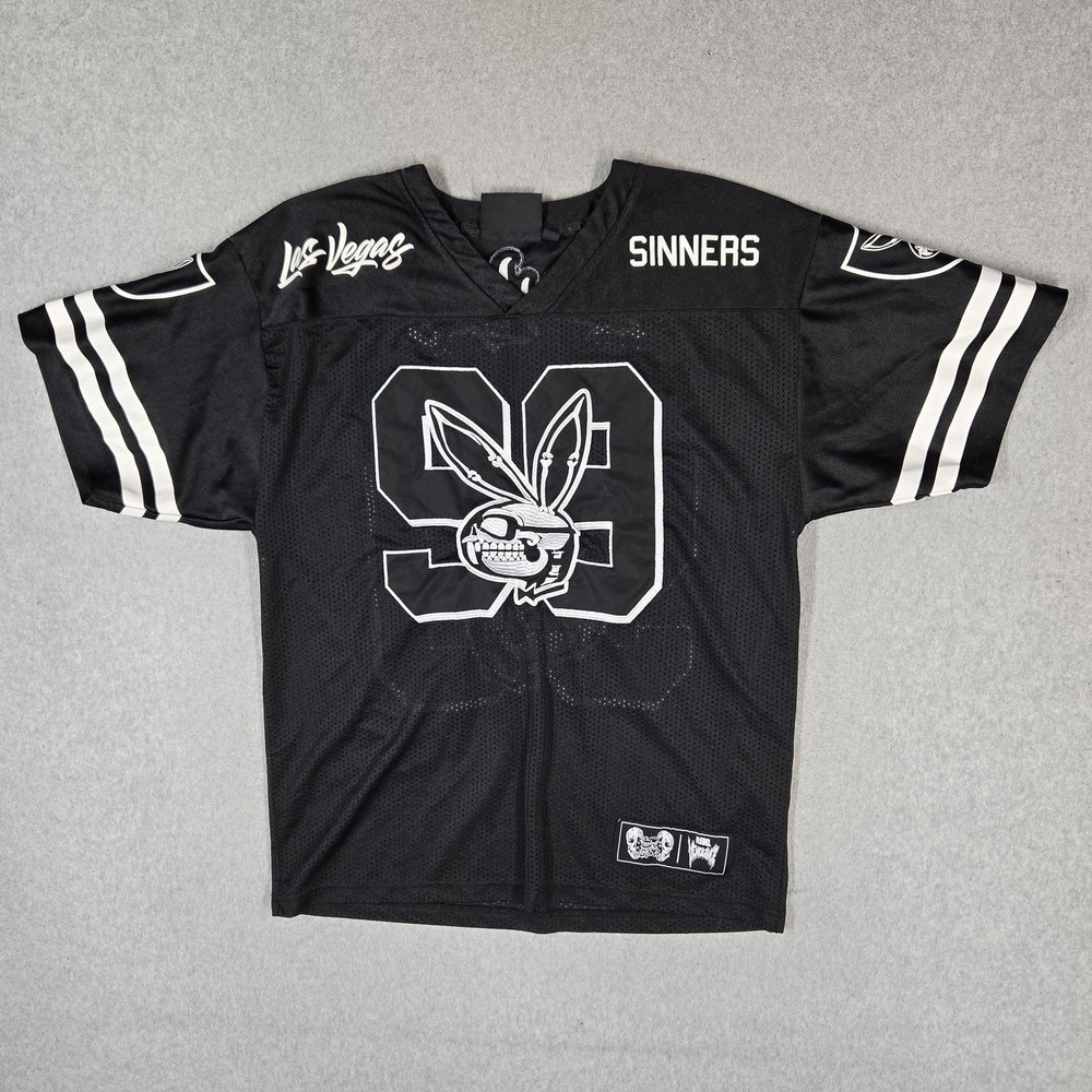 Rebel Vengeance Men Jersey L Black Graphic Bunny Skull Football READ